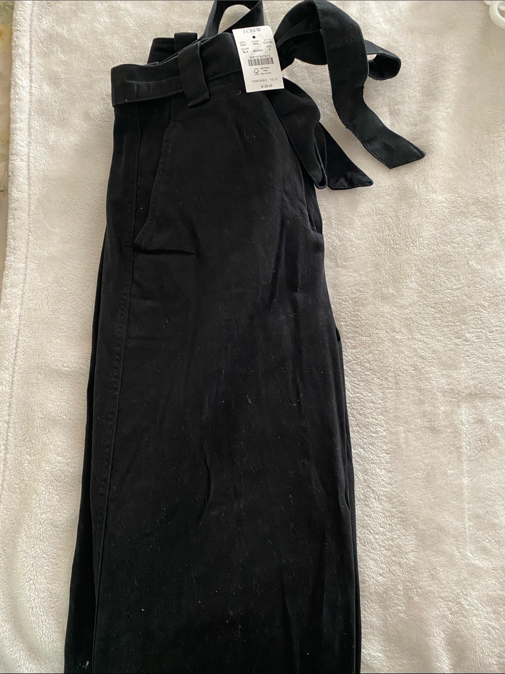J. Crew Black High-Waist Paperbag Waist Pants with Tie Belt